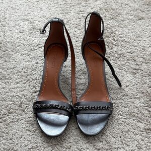 Brand New Coach Women's Metallic Silver and Black Leather Heels